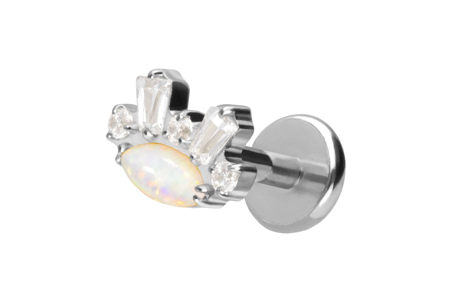 Titan Labret Piercing mit Push Fit SYNTHETISCHER OPAL + KRISTALLE